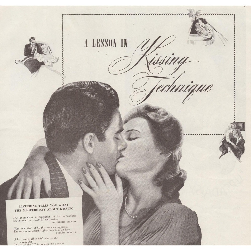 Vintage 1941 Listerine Print Ad Kissing Couple WWII Era Courtship Romance Decor